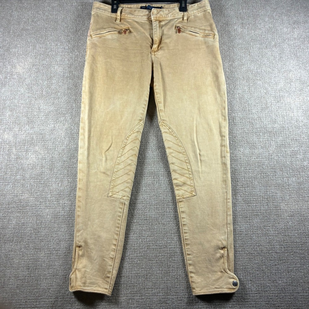 Ralph Lauren Sport Womens Tan‎ Equestrian Moto Skinny Pants Quilted Knee Size 29